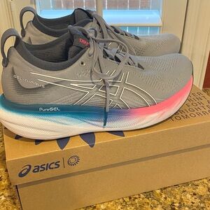 Asics Gel-Nimbus 25 Shoes - Gray with Pink and Blue Gradient